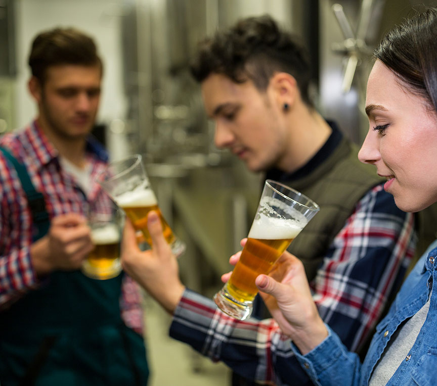 Tasting beer samples at a brewery