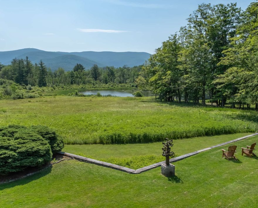 Expansive lawn with sculpture garden and mountain views at our Williamstown, MA inn