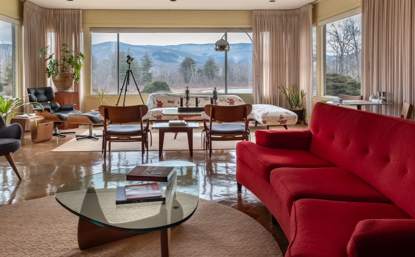 Common area living room with views of mountains at our Williamstown, MA inn