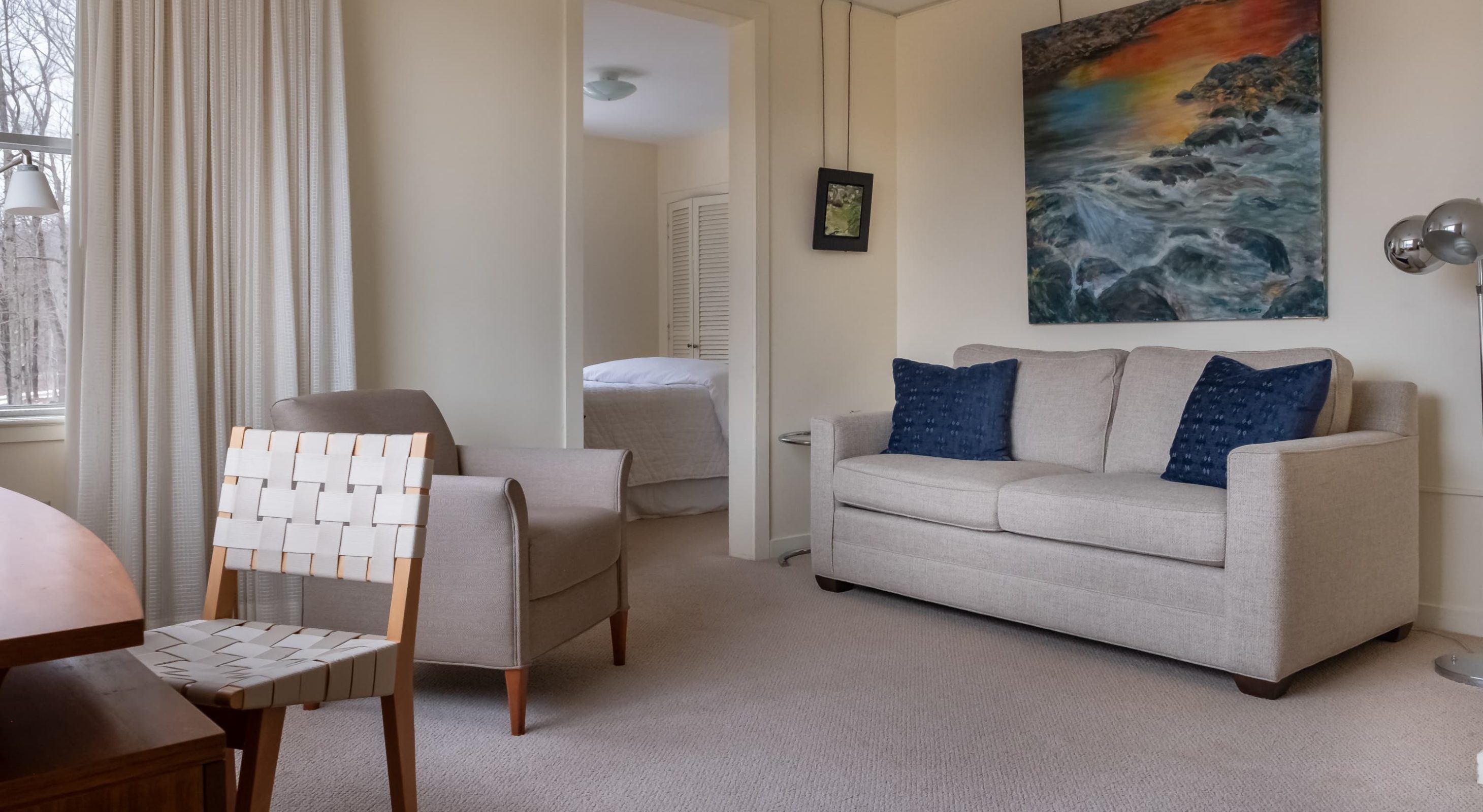 Desk and seating area in South Room offering exceptional Berkshires accommodations in Williamstown