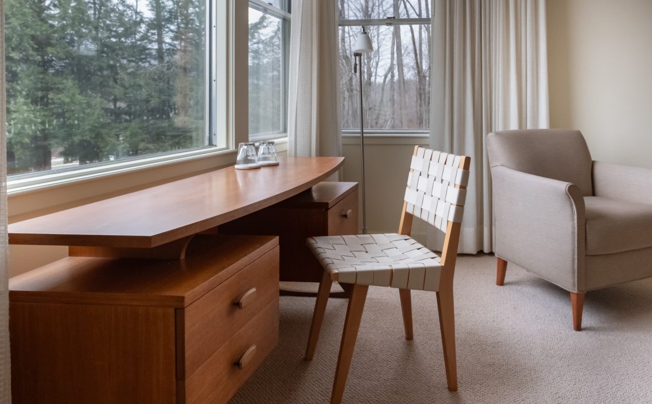 Desk and seating area in South Room