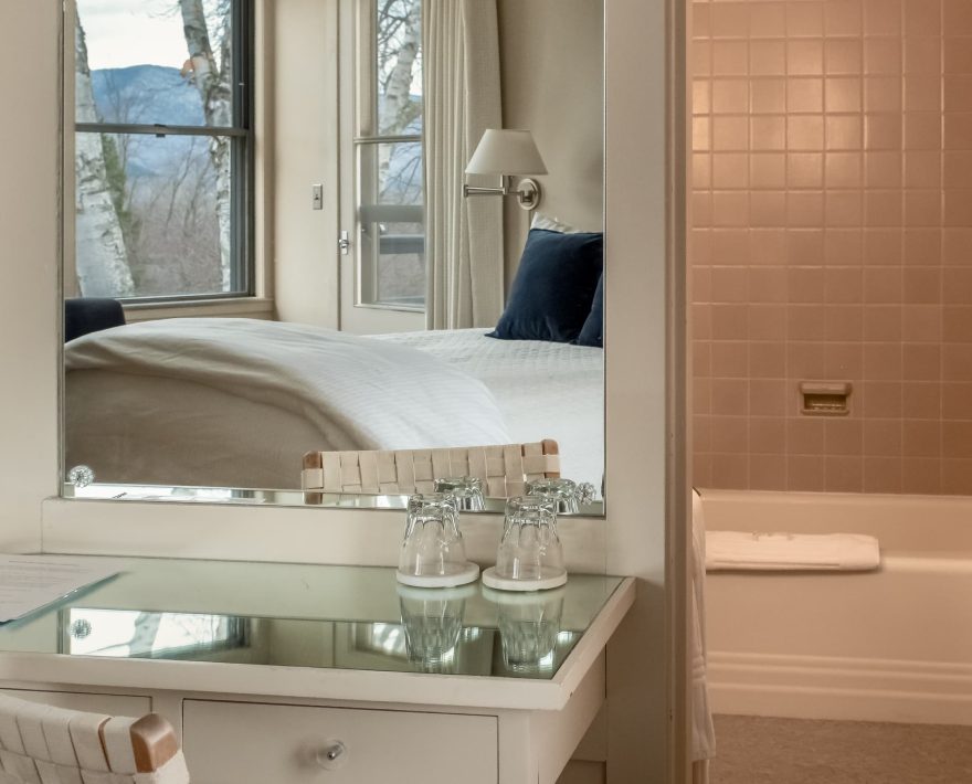 Desk and tub of North Room at our Williamstown inn